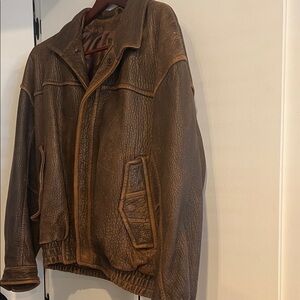 L.L. Bean Men's Distressed Brown Leather Bomber Jacket